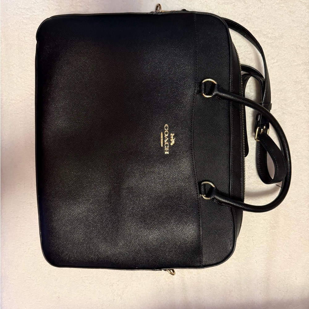 Coach Black Leather Laptop bag with Gold Accents - Picture 1 of 5